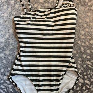 Michael Kors olive and Cream Striped One-Piece Swimsuit